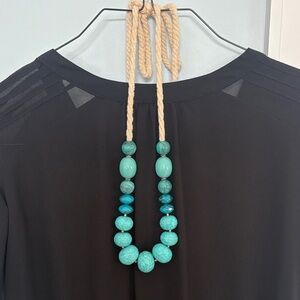 Loft Turquoise Beaded Necklace with Rope and Tassel detail